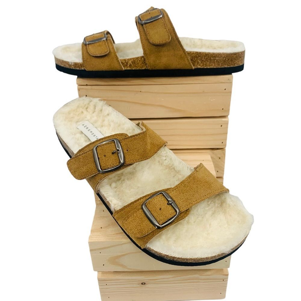 Aeropostale Aerie Double Strap Faux Fur Slide Sandal Sz. 10